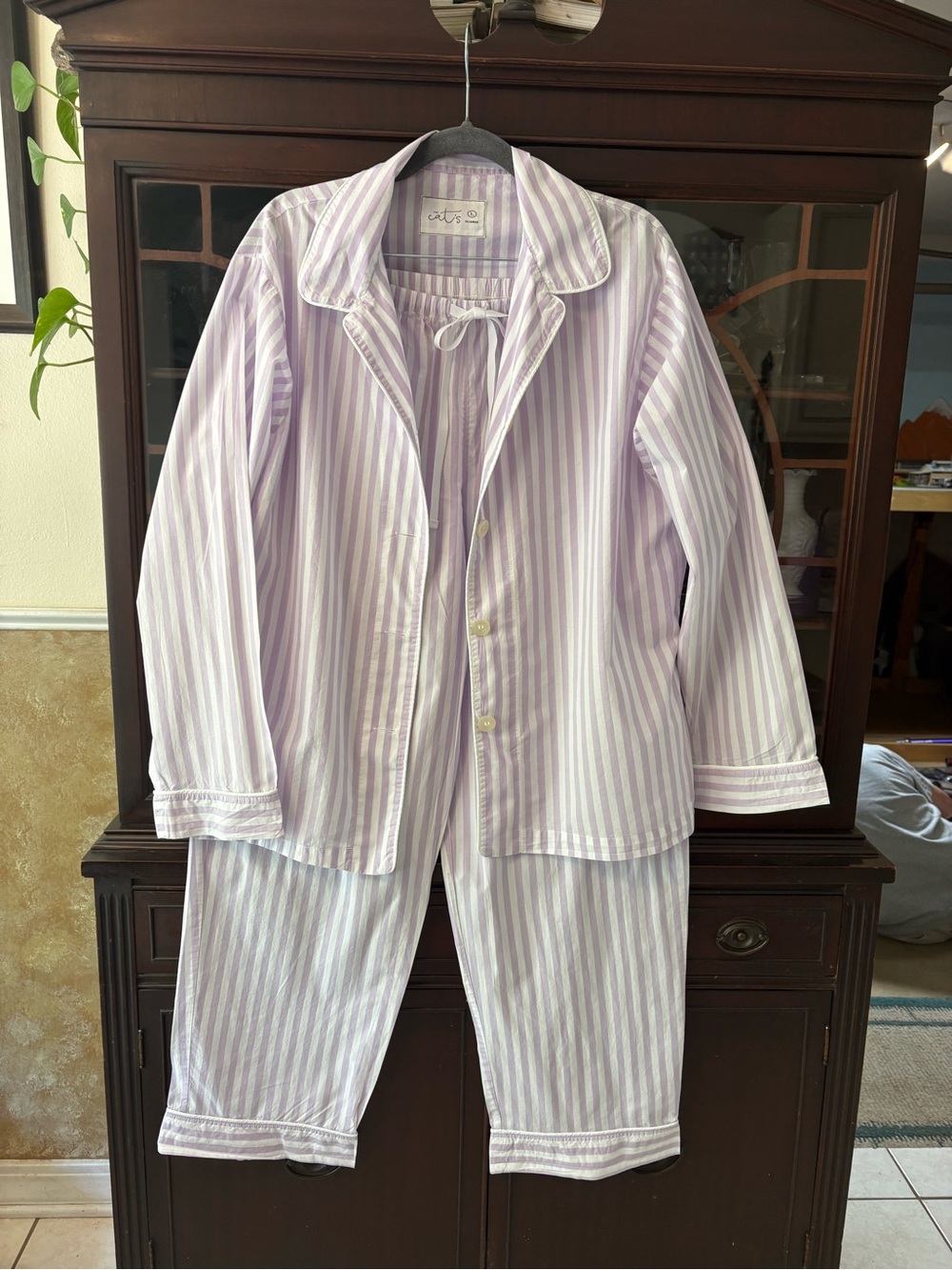 Cat’s ,Women’s long sleeve Lavender Stripe Pajama Set - Soft Cotton Size L